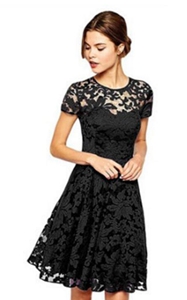 SZ60002-2 Fashion Summer Party Mini Dress Short Sleeve Blue Black Lace Dresses